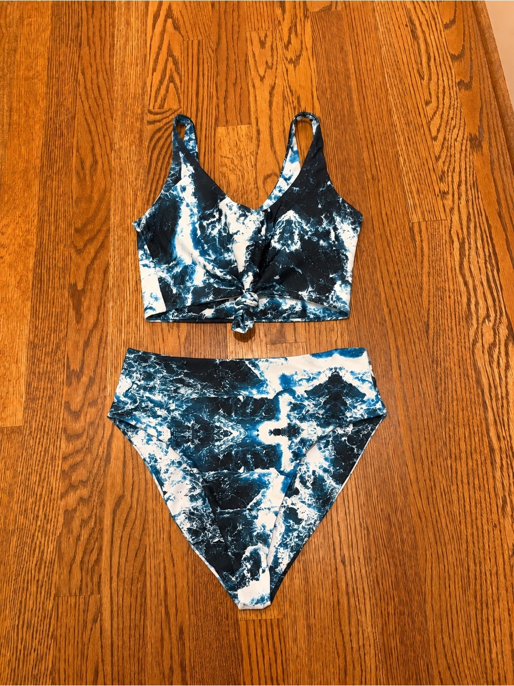 Blue Tie-Dye High Waisted Bikini